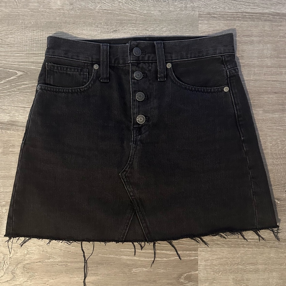 Madewell Women’s Rigid Denim Button Front A-Line Short Mini Skirt in Black Sz 24 - Picture 4 of 12